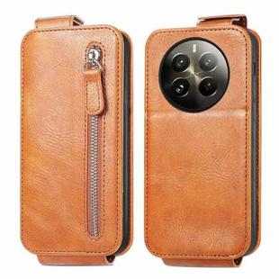 For Realme 12 Pro Zipper Wallet Vertical Flip Leather Phone Case(Brown)