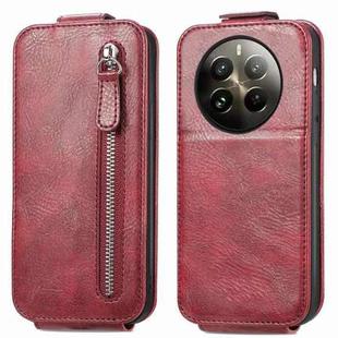 For Realme 12+ Zipper Wallet Vertical Flip Leather Phone Case(Red)