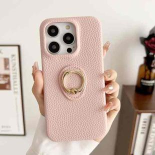 For iPhone 15 Pro Max Litchi Texture Ring Holder Shockproof Phone Case(Pink)