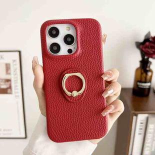 For iPhone 15 Pro Litchi Texture Ring Holder Shockproof Phone Case(Red)