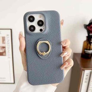 For iPhone 15 Pro Litchi Texture Ring Holder Shockproof Phone Case(Grey)