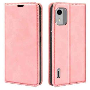 For Nokia C12 Retro-skin Magnetic Suction Leather Phone Case(Pink)