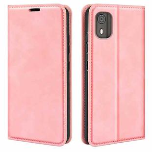 For Nokia C02 Retro-skin Magnetic Suction Leather Phone Case(Pink)