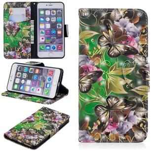 3D Colored Drawing Pattern Horizontal Flip Leather Case for iPhone 6 Plus & 6s Plus, with Holder & Card Slots & Wallet(Green Butterfly)