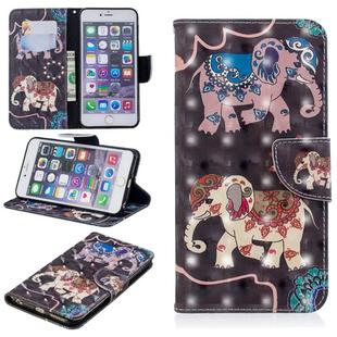 3D Colored Drawing Pattern Horizontal Flip Leather Case for iPhone 6 Plus & 6s Plus, with Holder & Card Slots & Wallet(Two Elephants)