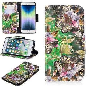 For iPhone SE 2022 / SE 2020 / 8 / 7 3D Colored Drawing Pattern Horizontal Flip Leather Case with Holder & Card Slots & Wallet(Green Butterfly)