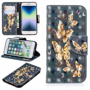For iPhone SE 2022 / SE 2020 / 8 / 7 3D Colored Drawing Pattern Horizontal Flip Leather Case with Holder & Card Slots & Wallet(Black Background Butterfly)