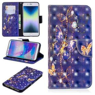 For iPhone SE 2022 / SE 2020 / 8 / 7 3D Colored Drawing Pattern Horizontal Flip Leather Case with Holder & Card Slots & Wallet(Purple Butterfly)