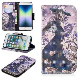 For iPhone SE 2022 / SE 2020 / 8 / 7 3D Colored Drawing Pattern Horizontal Flip Leather Case with Holder & Card Slots & Wallet(Peacock)