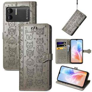 For DOOGEE X98 Pro / X98 Cat and Dog Embossed Leather Phone Case(Grey)