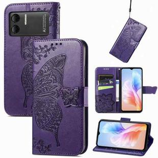 For DOOGEE X98 Pro / X98 Butterfly Love Flower Embossed Leather Phone Case(Dark Purple)
