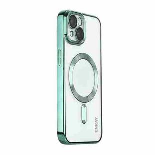 For iPhone 15 ENKAY Hat-Prince Magsafe Electroplated TPU Clear Shockproof Phone Case(Green)