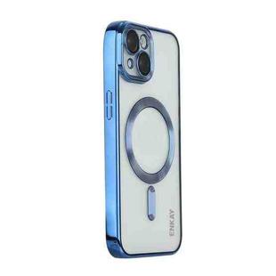 For iPhone 15 ENKAY Hat-Prince Magsafe Electroplated TPU Clear Shockproof Phone Case(Light Blue)