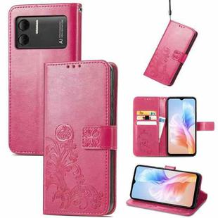 For DOOGEE X98 Pro / X98 Four-leaf Clasp Embossed Buckle Leather Phone Case(Rose Red)