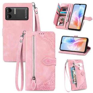 For DOOGEE X98 Pro / X98 Embossed Flower Zipper Leather Phone Case(Pink)