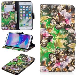 3D Colored Drawing Pattern Horizontal Flip Leather Case for iPhone 7 Plus & 8 Plus, with Holder & Card Slots & Wallet(Green Butterfly)