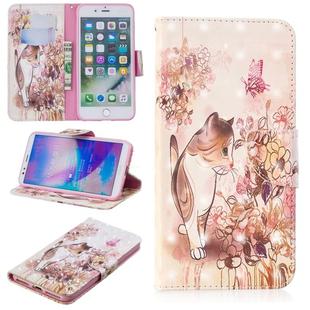 3D Colored Drawing Pattern Horizontal Flip Leather Case for iPhone 7 Plus & 8 Plus, with Holder & Card Slots & Wallet(Cat)