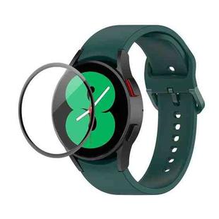 For Samsung Galaxy Watch4 44mm JUNSUNMAY Silicone Adjustable Strap + Full Coverage PMMA Screen Protector Kit(Dark Green)