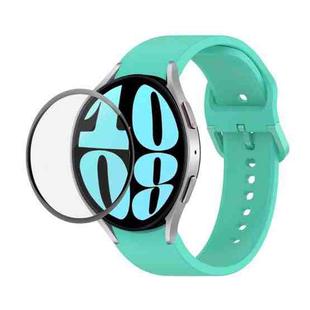 For Samsung Galaxy Watch6 40mm JUNSUNMAY Silicone Adjustable Strap + Full Coverage PMMA Screen Protector Kit(Cyan)