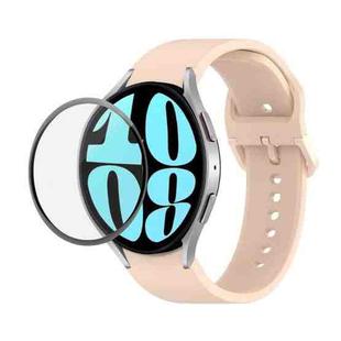 For Samsung Galaxy Watch6 44mm JUNSUNMAY Silicone Adjustable Strap + Full Coverage PMMA Screen Protector Kit(Light Pink)