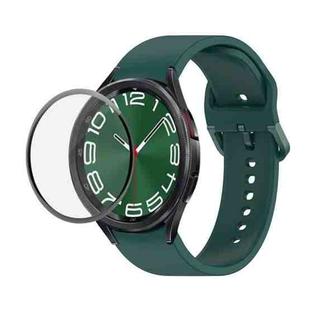 For Samsung Galaxy Watch6 Classic 43mm JUNSUNMAY Silicone Adjustable Strap + Full Coverage PMMA Screen Protector Kit(Dark Green)