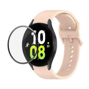 For Samsung Galaxy Watch5 44mm JUNSUNMAY Silicone Adjustable Strap + Full Coverage PMMA Screen Protector Kit(Light Pink)