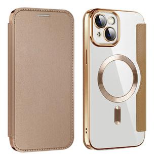 For iPhone 15 Shield MagSafe RFID Anti-theft Leather Phone Case(Desert Gold)