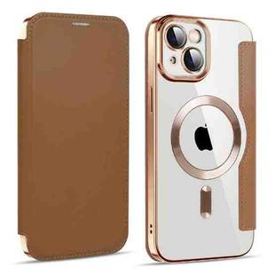 For iPhone 15 Plus MagSafe Magnetic RFID Anti-theft Leather Phone Case(Brown)