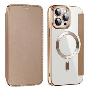 For iPhone 15 Pro Shield MagSafe RFID Anti-theft Leather Phone Case(Desert Gold)