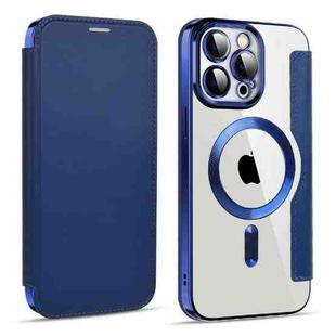 For iPhone 15 Pro Max Shield MagSafe RFID Anti-theft Leather Phone Case(Dark Blue)