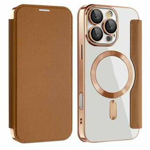 For iPhone 16 Pro Max Shield MagSafe RFID Anti-theft Leather Phone Case(Brown)