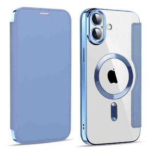 For iPhone 16 Plus Shield MagSafe RFID Anti-theft Leather Phone Case(Blue)