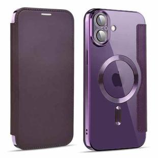 For iPhone 16 Plus Shield MagSafe RFID Anti-theft Leather Phone Case(Purple)