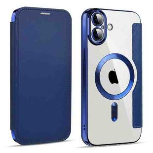 For iPhone 16 Plus Shield MagSafe RFID Anti-theft Leather Phone Case(Dark Blue)