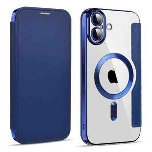 For iPhone 16 Shield MagSafe RFID Anti-theft Leather Phone Case(Dark Blue)