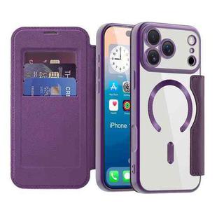 For iPhone 17 Pro Max Shield MagSafe RFID Anti-theft Leather Phone Case(Purple)