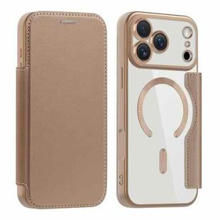 For iPhone 17 Pro Max Shield MagSafe RFID Anti-theft Leather Phone Case(Desert Gold)