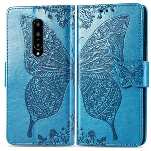 Butterfly Love Flowers Embossing Horizontal Flip Leather Case for OnePlus 7 Pro, with Holder & Card Slots & Wallet & Lanyard(Blue)