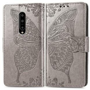 Butterfly Love Flowers Embossing Horizontal Flip Leather Case for OnePlus 7 Pro, with Holder & Card Slots & Wallet & Lanyard(Gray)