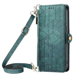 For iPhone 11 Pro Geometric Zipper Wallet Side Buckle Leather Phone Case with Crossbody Lanyard(Green)