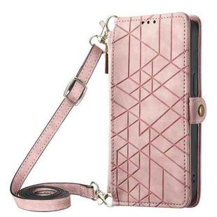 For iPhone 11 Pro Max Geometric Zipper Wallet Side Buckle Leather Phone Case with Crossbody Lanyard(Pink)