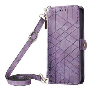 For iPhone 12 Pro Max Geometric Zipper Wallet Side Buckle Leather Phone Case with Crossbody Lanyard(Purple)