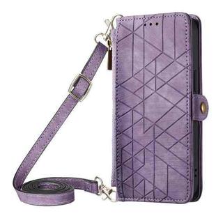 For iPhone 13 Pro Geometric Zipper Wallet Side Buckle Leather Phone Case with Crossbody Lanyard(Purple)