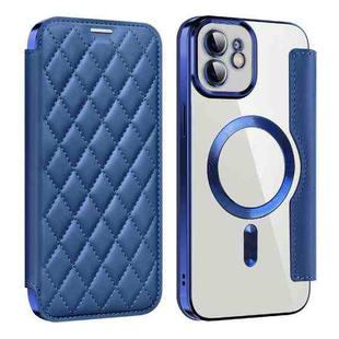 For  iPhone 11 Shield Magsafe RFID Anti-theft Rhombus Leather Phone Case(Dark Blue)