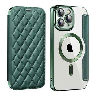 For iPhone 11 Pro Max Shield Magsafe RFID Anti-theft Rhombus Leather Phone Case(Green)
