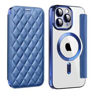 For iPhone 11 Pro Max Shield Magsafe RFID Anti-theft Rhombus Leather Phone Case(Dark Blue)