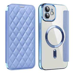 For iPhone 12 Pro Shield Magsafe RFID Anti-theft Rhombus Leather Phone Case(Blue)