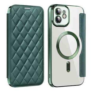 For iPhone 12 Pro Shield Magsafe RFID Anti-theft Rhombus Leather Phone Case(Green)