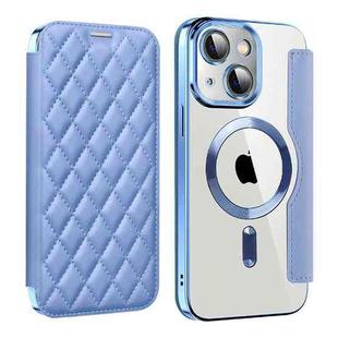 For iPhone 13 Shield Magsafe RFID Anti-theft Rhombus Leather Phone Case(Blue)