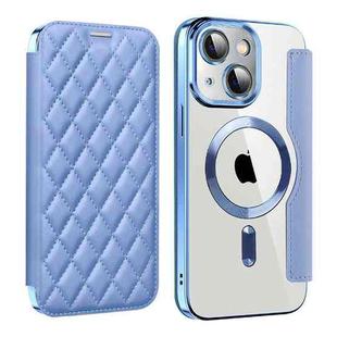 For iPhone 15 Shield Magsafe RFID Anti-theft Rhombus Leather Phone Case(Blue)